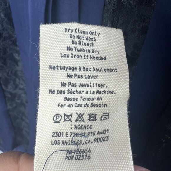 L'Agence Navy Blue Semi Sheer Silk Button Down Blouse XS Lace Trim - Picture 13 of 13